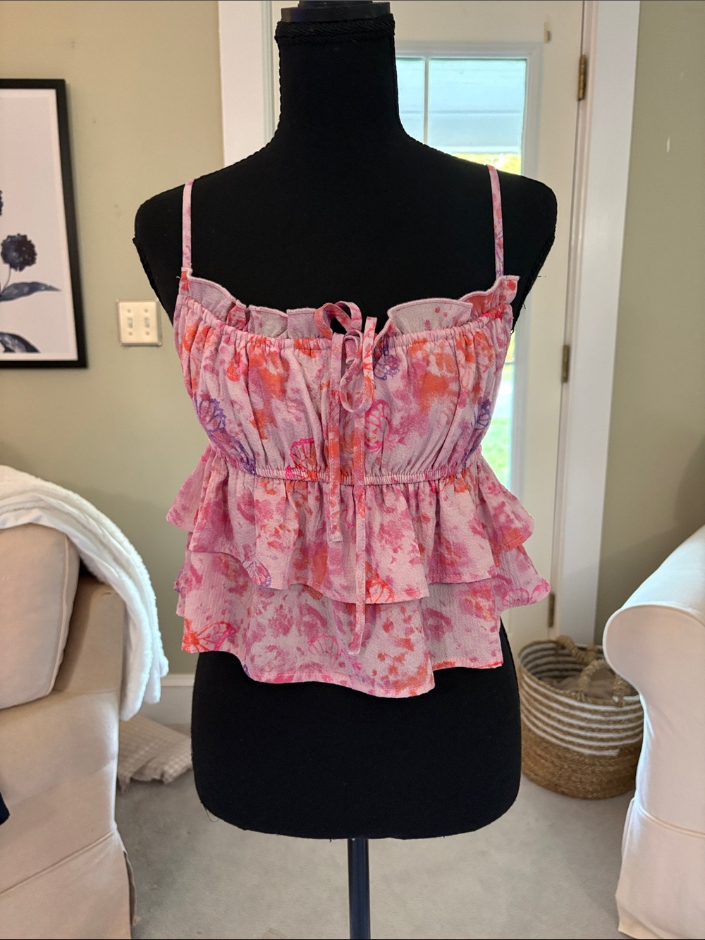wild fable Pink Floral Ruffle Tiered Cami